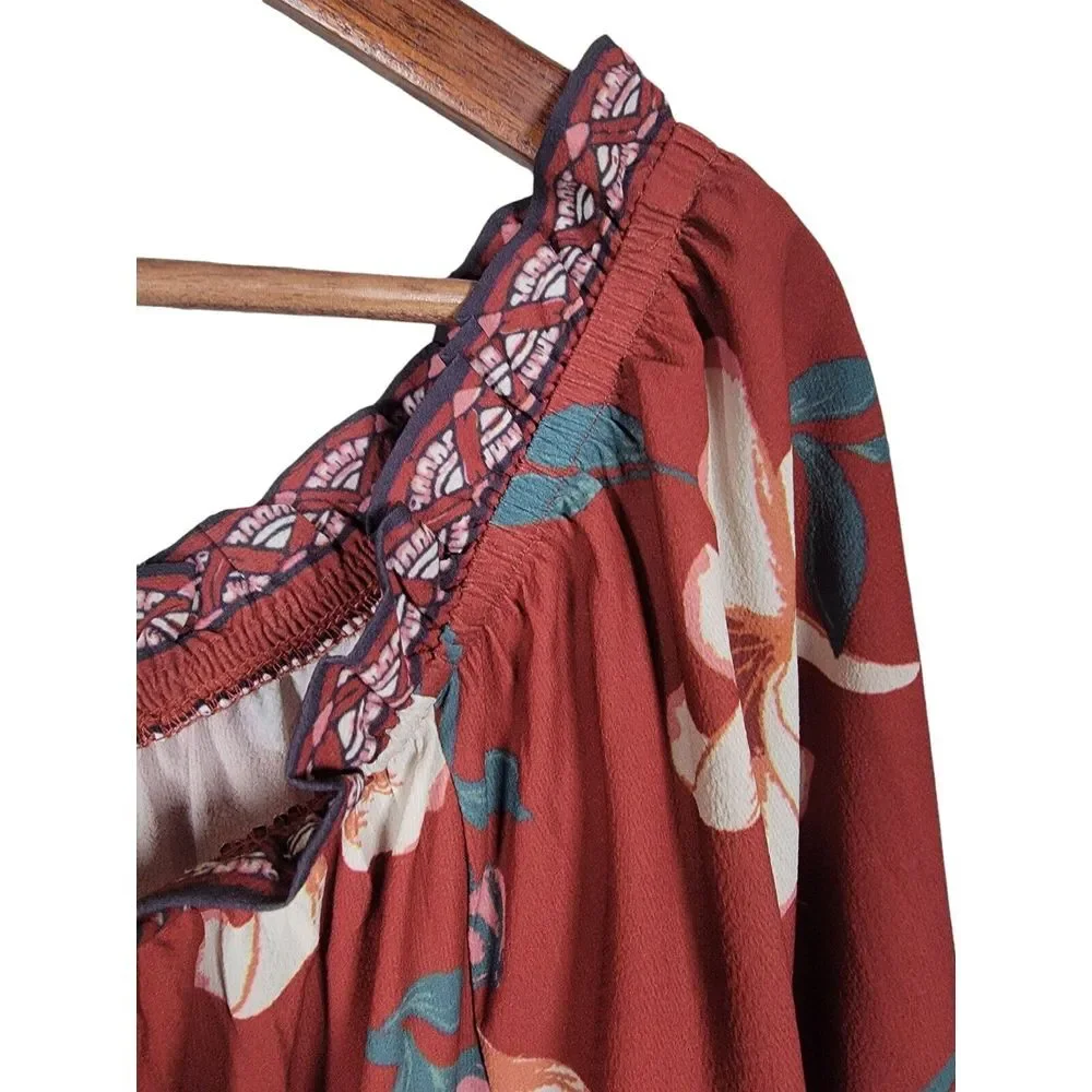 Flying Tomato Womens Plus Size 2X Bohemian Dress Red Floral ‎ Off Shoulder